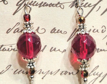 Burgundy crystal earrings