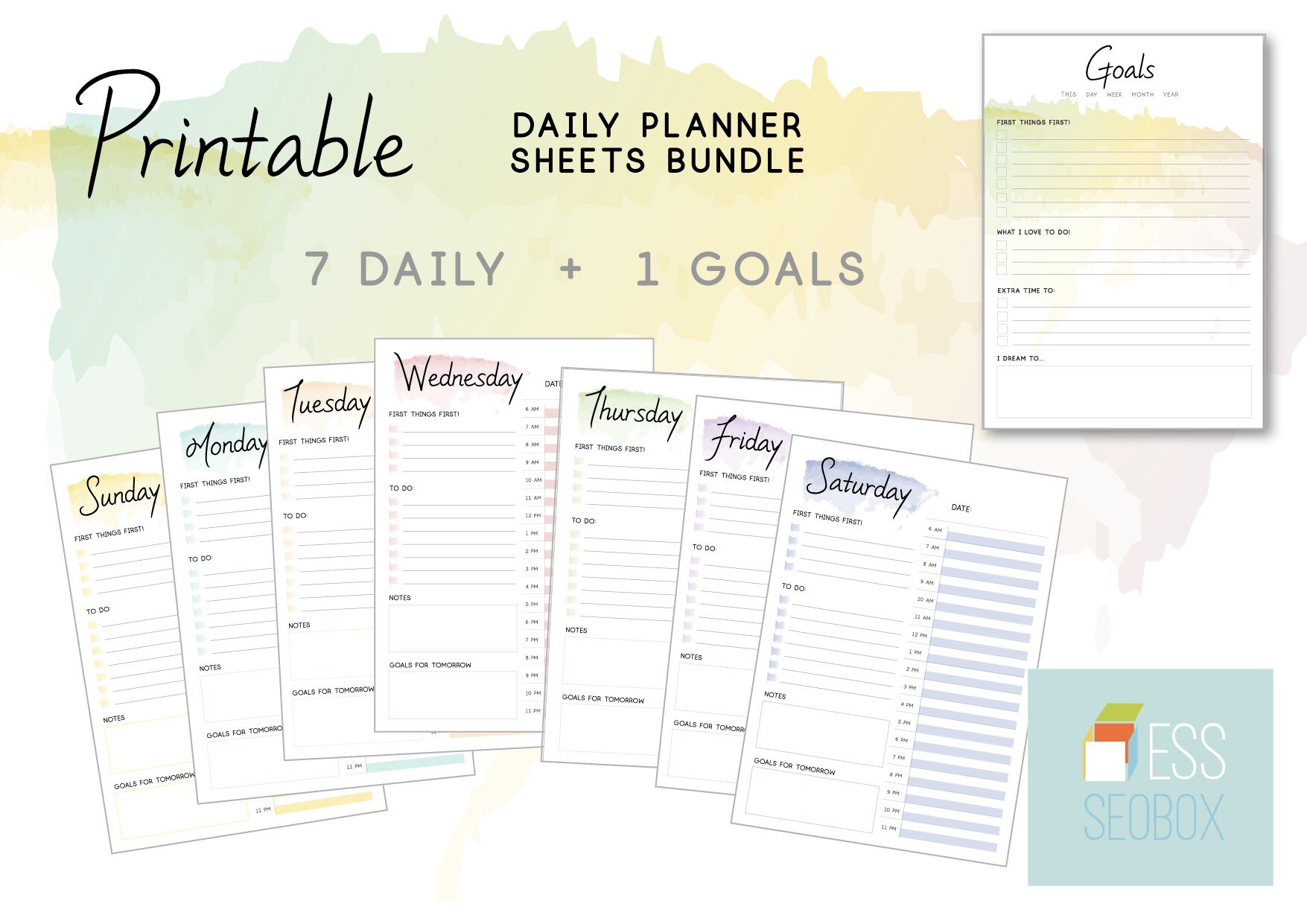 Blush Watercolor Daily Planner Printable – Organizer Bundle (digital ...