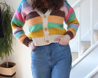 Striped Crochet Cardigan Pattern: Classic Bomber Style (PDF Pattern)