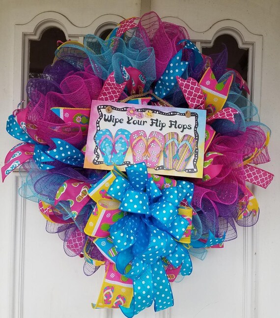 Wipe Your Flip Flops Wreath Summer Wreath Flip Flop Wreath Etsy