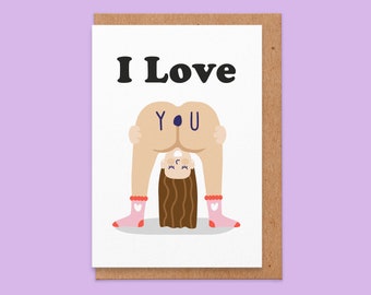 Funny Anniversary Card, Funny Naked Woman Anniversary card, I Love You Bum Rude Anniversary Card, For Her, Wife, Girlfriend Valentines Card
