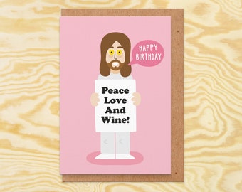 Peace Love And Wine Geburtstagskarte - Musik Geburtstagskarte, lustige Wein Geburtstagskarte