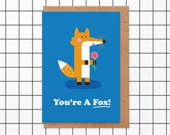 Cute Fox Card For Anniversary, Valentine's Day, Card For Boyfriend, Eco Greetings Cards, Cool Cards