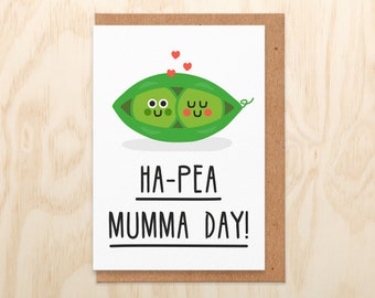 Ha-pea mumma day.happy mothers day.pun mothers day card.peas.food pun card.vegetarian card.funny mothers day card. illustrated card.mum.mom