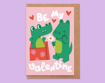 Be My Valentine, süße Valentinskarte, Tier, Krokodile, Valentinskarte für sie ihn Freundin Freund Frau Ehemann, herzlichen