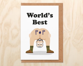 Funny Fathers Day Card, Fathers Day Gift, Funny Card For Dad, Worlds Best Pop. Funny Naked Man, For Him, Rude Fathers Day Card, From Son