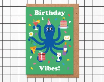 Birthday Vibes - Funny Birthday Card, Cool Birthday Card, For Her, For Friend, for Sister