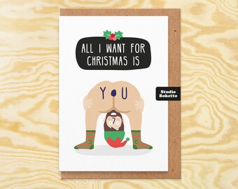 Christmas card.funny christmas card.christmas card handmade.Naked christmas.set.christmas cards for him.for her.girlfriend.boyfriend.wife.