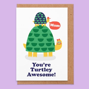 Mothers Day Card UK.Funny Mothers Day Card.Mum You're Turtley Awesome.Mothersday Card.Mother's Day Card Funny.Happy Mothers Day Card.Turtle. image 1