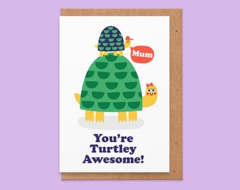 Mothers Day Card UK.Funny Mothers Day Card.Mum You're Turtley Awesome.Mothersday Card.Mother's Day Card Funny.Happy Mothers Day Card.Turtle.