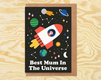 Funny Mothers Day Card.Mothers Day Card UK.Mothers Day Gift,Birthday Card For Mum.Mum Card.Best Mum In The Universe.from Daughter.From Son