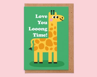 Love You Long Time Giraffe Anniversary Card For Him Or Her, Valentine's Card For Girlfriend, Blank For Your Own Message