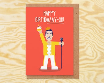 Freddie Mercury Birthdaaay-Oh Card - Humourous Birthday Card For Music Lover, For Him