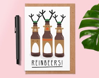 Funny Reinbeers Christmas Card, Joke Xmas Card, Humorous Christmas Gifts, Christmas Card Beer, Christmas Card Dad, Brother, Nephew, Grandson