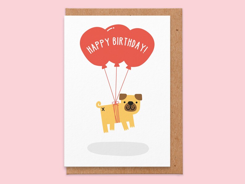 Happy Birthday Pug Card Happy Birthday From The Dog, Cute Birthday Card For Girlfriend, Friend image 1