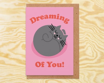 Cat Valentines Card, Cat Anniversary Card, Dreaming Of You, Funny Valentines Card For Husband, Cute Valentines, Boyfriend Valentines Card