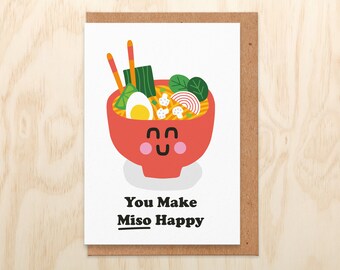 You Make Miso Happy Pun Love Card, For Her, Girlfriend, Him, Boyfriend, Cute Anniversary Card