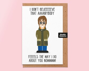 Liam Gallagher Valentines Card, Wonderwall Anniversary Card, Oasis Love Card, Music Manchester, Cool Valentine's Card, Funny, For Husband