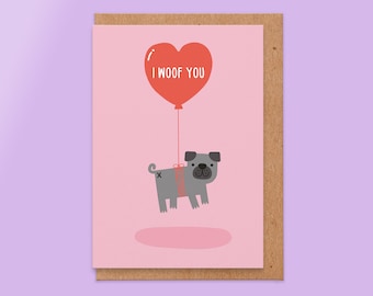 Funny Dog Valentines Anniversary Card, Cute, heartfelt, Sentimental, I Woof You, Valentines Card Dog, For Her, Wife, Girlfriend, Boyfriend