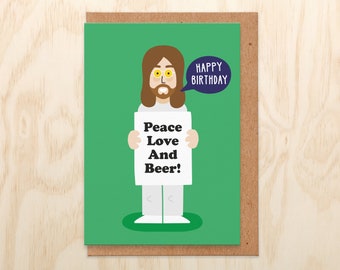 Peace Love And Beer Birthday Card - Funny Music Birthday Card For Husband, Brother, Boyfriend