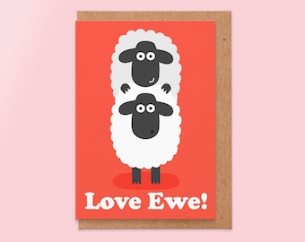 Valentines card wife.girlfriend valentines card.wife card.cute animal card.sheep.valentines card pun card.funny card.for her.ewe are my fave