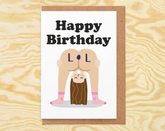 Funny LOL Birthday Card For Her, Bum Birthday Card, Rude Birthday Card For Girlfriend, For Wife, For Sister, For Friend, Joke Birthday Card