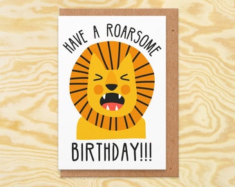 Roarsome Birthday Card, Punny Birthday Card, Pun Card, Cute Birthday Card, Lion Birthday Card For Friend, Mum, Brother, Boyfriend, Cool Card