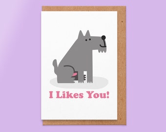 Rude Anniversary Card for Girlfriend, I Likes You, Rude Dog Card, joke Valentines Card, Dog Card Funny, Red Rocket, Lipstick, Cheeky For Her