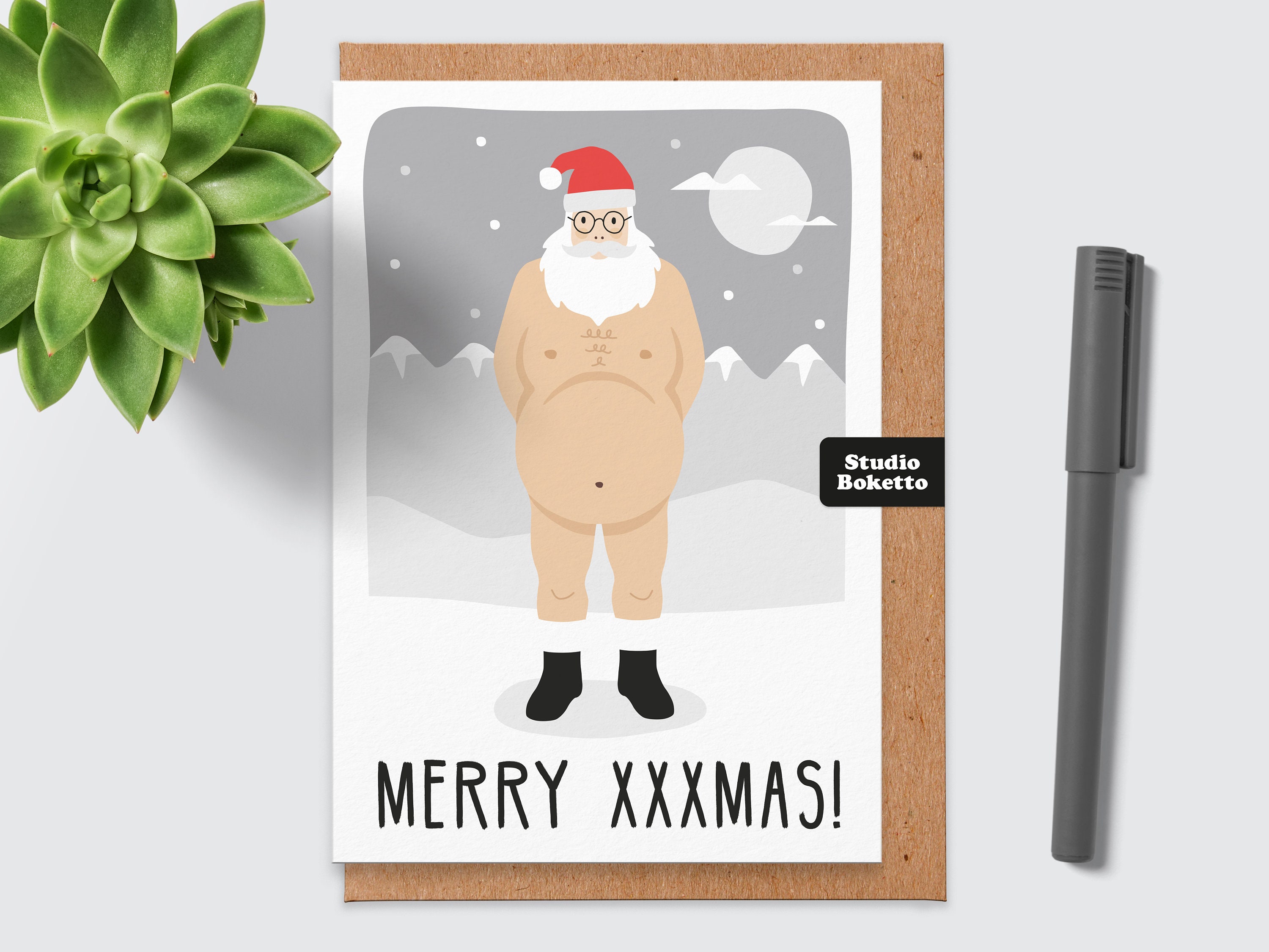 Rude christmas card.merry XXXmas.naked santa.holiday card.funny xmas cards....