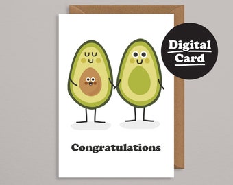 Printable New Baby card.Funny Printable New Baby Card.Downloadable card.Digital Card.Instant Download.baby Boy.Baby Girl.Avocado.Vegan