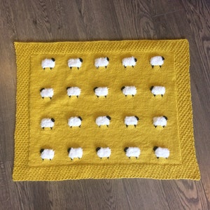 Knit PATTERN Fuzzy Sheep Baby Blanket, English/French image 1