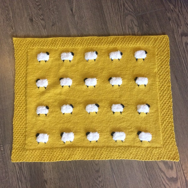 Knit PATTERN - Fuzzy Sheep Baby Blanket, English/French