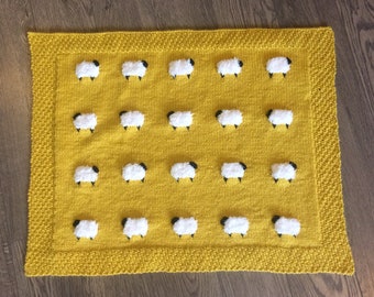 Knit PATTERN - Fuzzy Sheep Baby Blanket, English/French