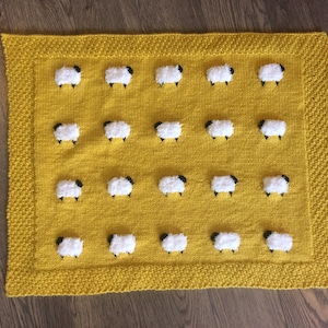 Knit PATTERN Fuzzy Sheep Baby Blanket, English/French image 5