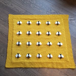 Knit PATTERN - Fuzzy Bee Baby Blanket - 2 sizes included, row-by-row instructions OR use chart