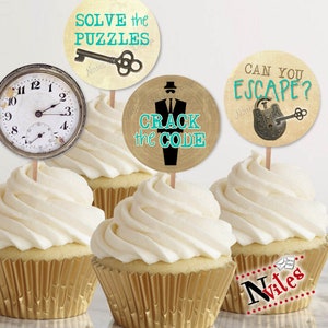 Escape Room Cupcake Topper oder runde Tags, Mystery Party Dekoration, druckbare Clue Room Dekorationen