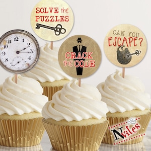 Fluchtraum Cupcake Toppers, Fluchtraum Anhänger, Fluchtraum Party, druckbare Escape Room Party Dekoration, Spionage Party Cupcakes oder Gunstanhänger