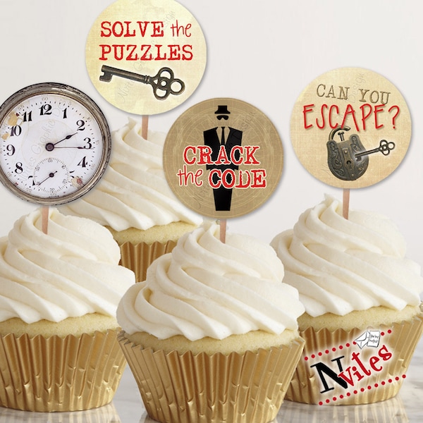 Escape Room Cupcake Toppers, Escape Room Tags, Escape Room Party, Printable Escape Room Party Decor, Spy Party Cupcakes or Favor Tags