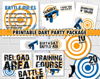 Dart Party Package, Dart Gun Battle Birthday Party Bundle, Printable Birthday Party Decor, Dart Party Decorations