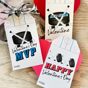 Hockey Valentines, Kids Hockey Valentine Treat Tags, Sport Valentines, Printable Hockey Valentine's Day Cards image 2