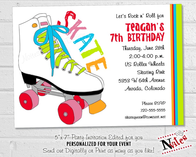 Roller Skate Birthday Party Invitation Skating Birthday | Etsy