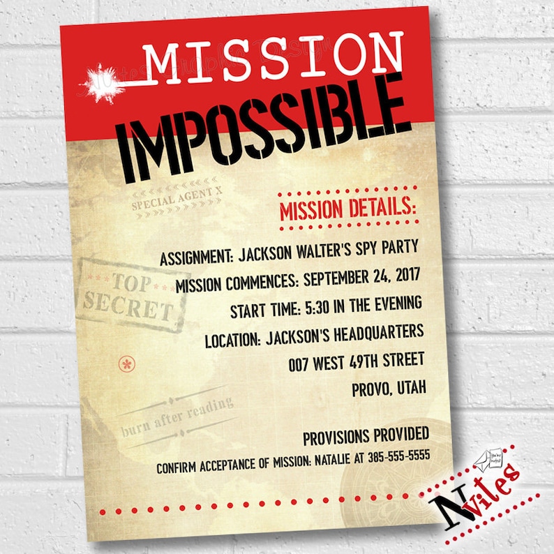 Spy Party Invitation Secret Agent Party Invitation Mission Etsy