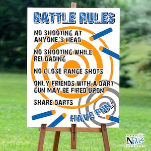 Dart Party Rules Sign, Dart Battle Party Decor Poster, Dart War Birthday Decorations, Battle Instructions in Two Sizes Instant Download