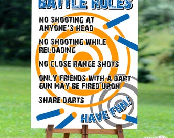 Dart Party Rules Sign, Dart Battle Party Decor Poster, Dart War Birthday Decorations, Battle Instructions in Two Sizes Instant Download