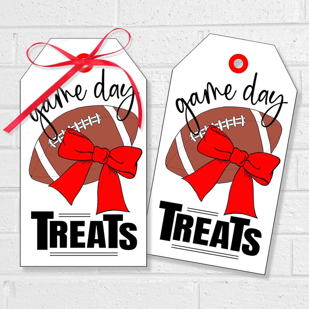 Football Treat Tags, Red Bow Game Day Goodie Bag Favors (digital ...
