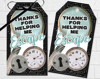 Escape Room Thank You Tags, Escape Room Birthday Party Tags, Printable Maze Thanks for Helping Me Escape Favor Tags