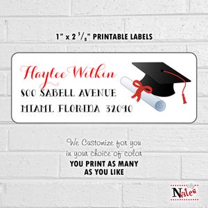 Etichette per indirizzo di ritorno per laurea, etichette personalizzate per cappelli di laurea 2025 stampabili, etichette per laurea a colori scolastici, indirizzo di ritorno Avery® 5160