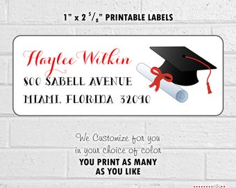 Graduation Return Address Labels, Printable 2025 Custom Graduation Cap Labels, School Color Graduation Labels, Avery® 5160 Return Address
