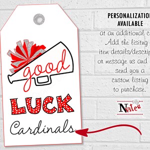 Good Luck Cheer Tags, Cheerleading Team Treat Labels, Printable Red Poms Gift Tags or Stickers, Spirit Squad Dance Team Treat Tags image 6