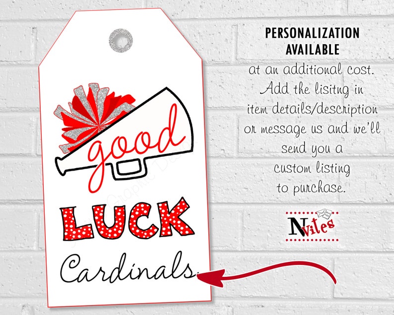 Good Luck Cheer Tags, Cheerleading Team Treat Labels, Printable Red Poms Gift Tags or Stickers, Spirit Squad Dance Team Treat Tags image 6